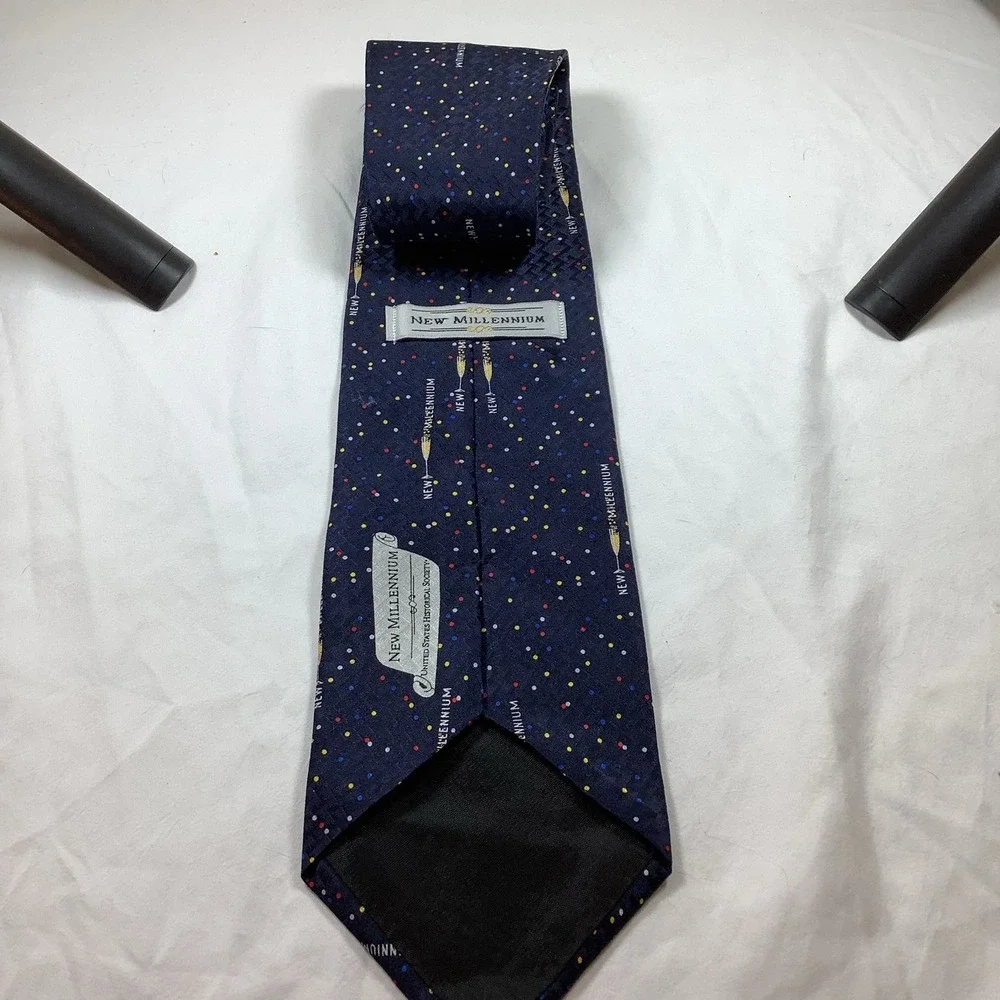 New Millennium Polka Dot Tie Navy Champagne Flutes Silk Men's Necktie